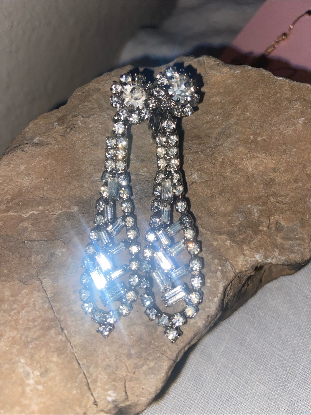 Vintage Cascade Drop Rhinestoned ClipOn Earrings